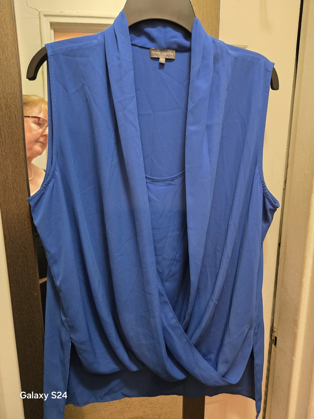 Vince Camuto Royal Blue Sleeveless Drape-Front Blouse